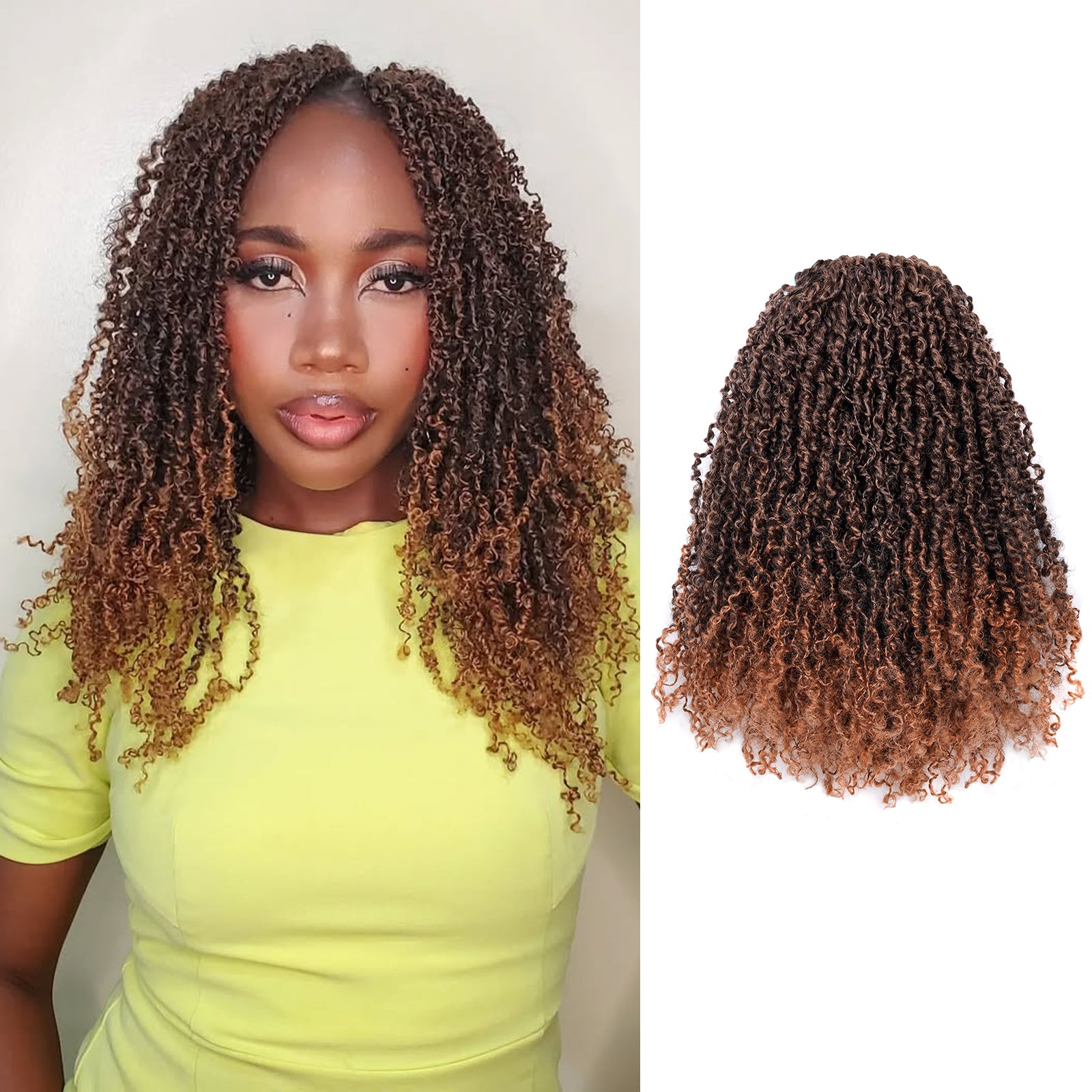 1 Pack Toyotress 6-16 Inch Yanky Twist | Pre Looped Mini Passion Twist Yanky Twist Braiding Hair with Curls Fluffy Marlybob Crochet Hair Pre Twisted Short Passion Twist Crochet Braids Synthetic Hair Extensions