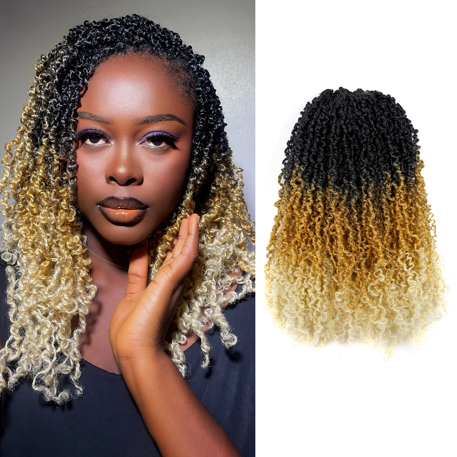 ( US ONLY) FAST SHIPPING YT | Toyotress Mini Passion Twist Yanky Twist Crochet Hair - 8 Packs (30 Strands/Pack) Pre-twisted Fluffy Spring Mini Twist Short Bob Passion Twist, Natural Black Pre-Looped Crochet Braids Braiding Hair