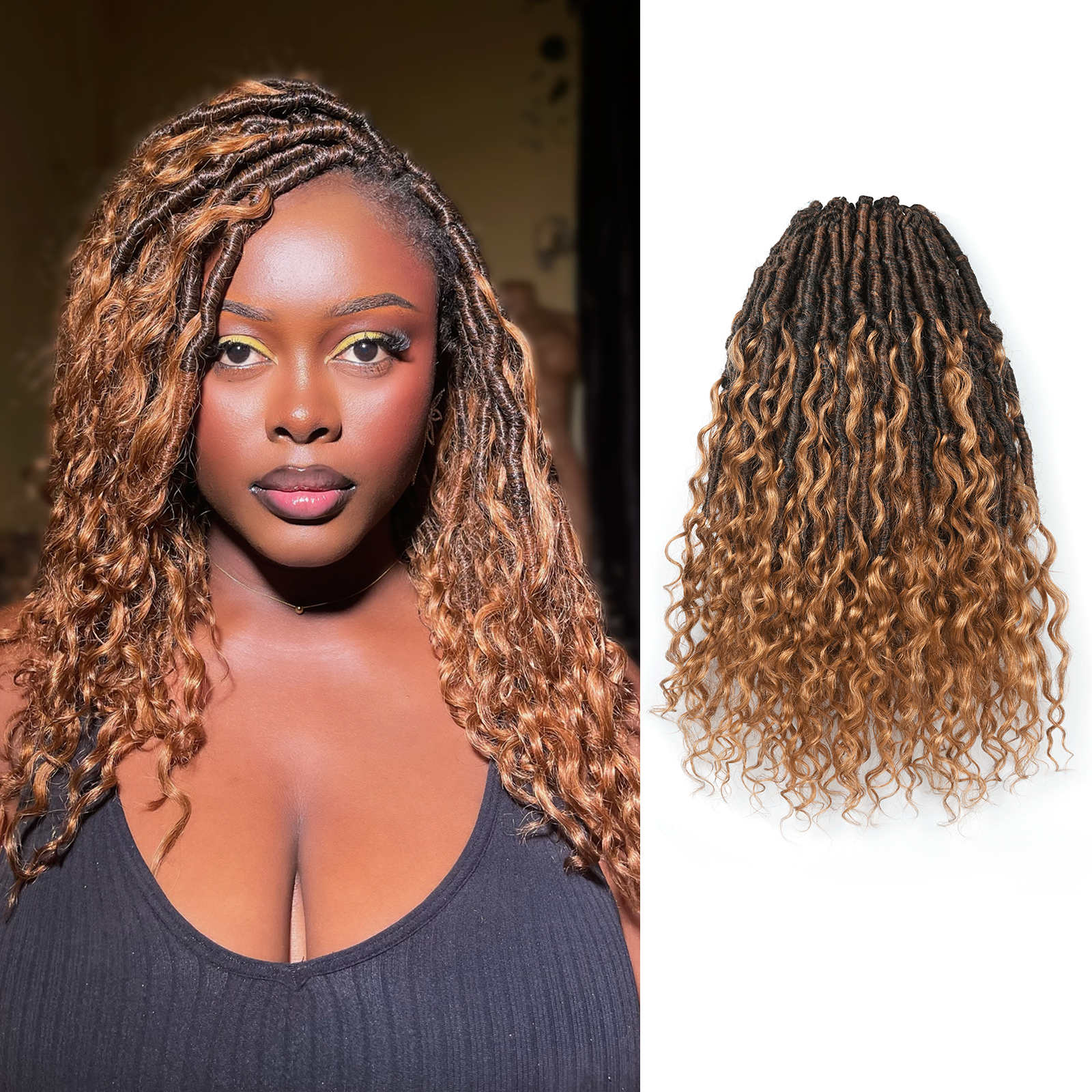 1 Or 8 Packs Updated PHLOCS | Toyotress Crochet Boho Locs Braiding Hair With Human Hair Curls Pre Looped Goddess Boho Dreadlocks Curly Full Ends Hair Extensions