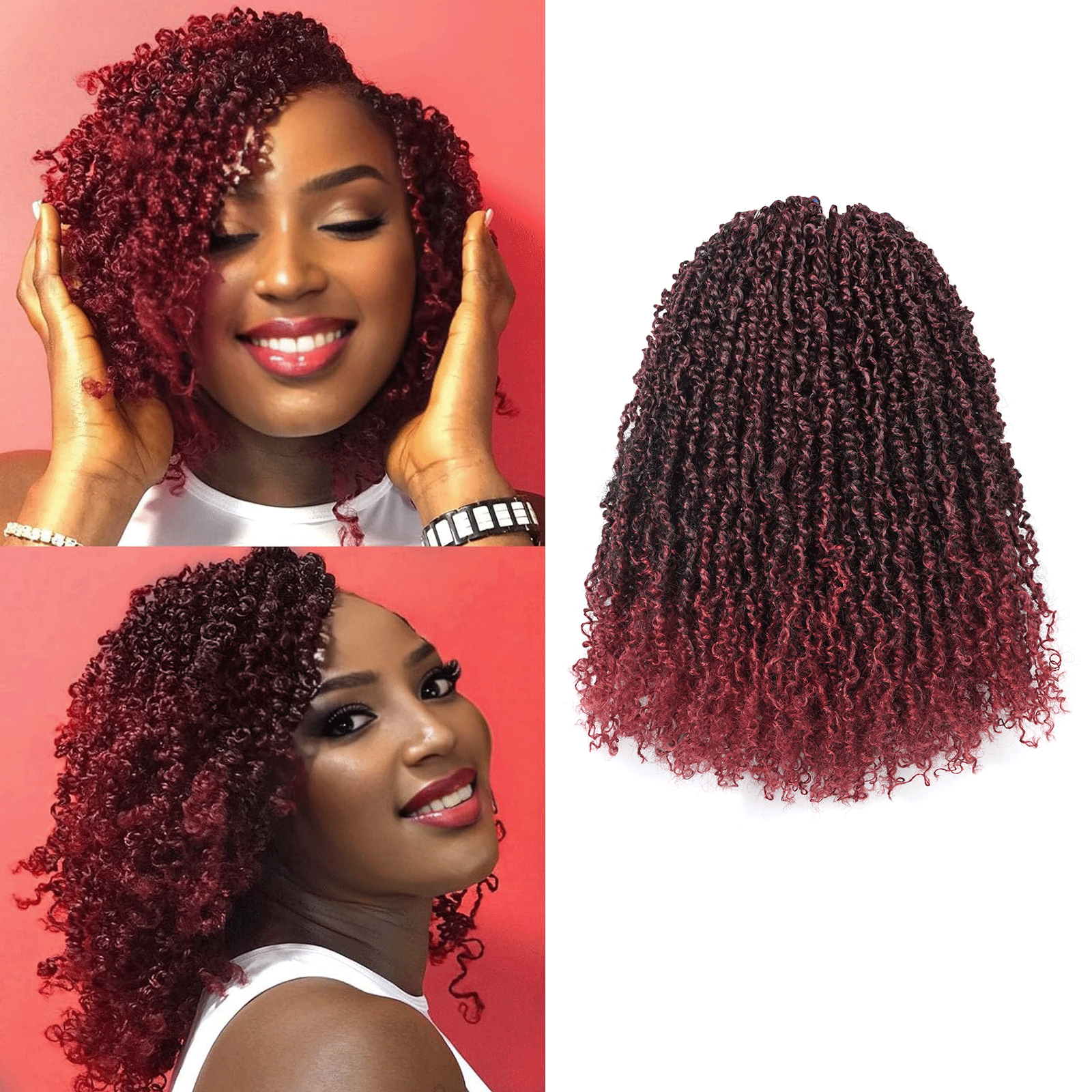 8 Packs Toyotress 6-18 Inch Yanky Twist | Yanky Twist Braiding Hair with Curls 8 Packs Fluffy Marlybob Crochet Hair Pre Twisted Short Passion Twist Crochet Braids Synthetic Hair Extensions for Women