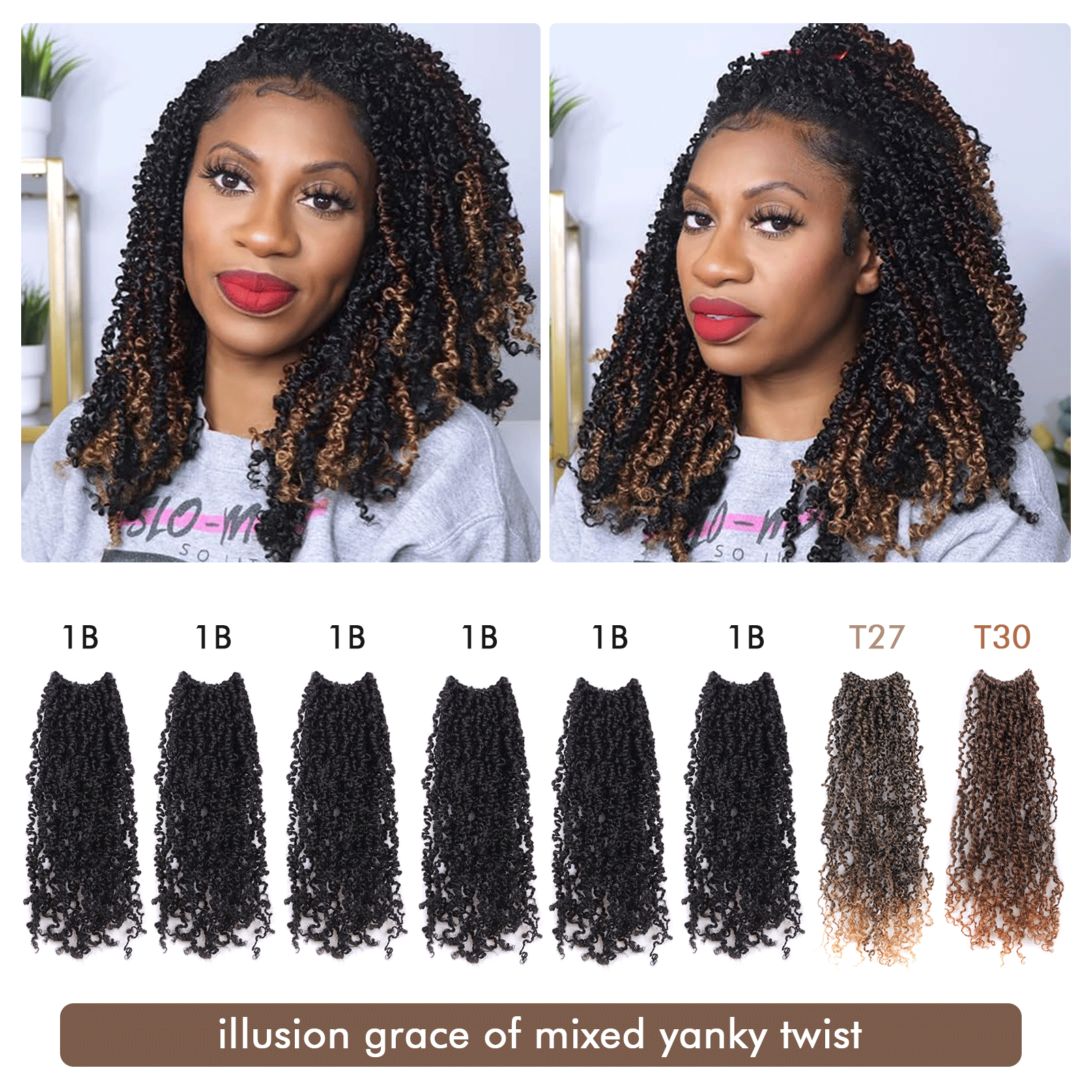 8 Packs Toyotress 8-18 Inch Yanky Twist | Yanky Twist Braiding Hair with Curls 8 Packs Fluffy Marlybob Crochet Hair Pre Twisted Short Passion Twist Crochet Braids Synthetic Hair Extensions for Women