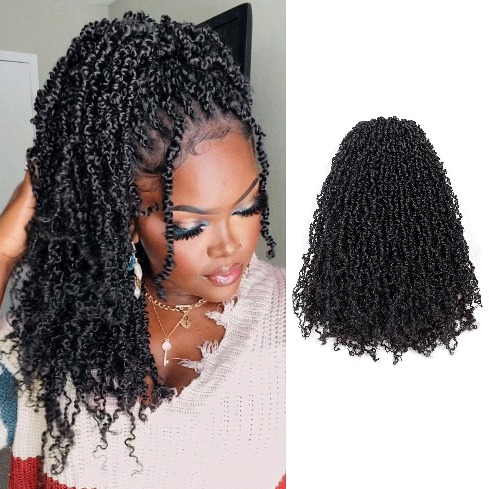 1 Pack Toyotress 6-16 Inch Yanky Twist | Pre Looped Mini Passion Twist Yanky Twist Braiding Hair with Curls Fluffy Marlybob Crochet Hair Pre Twisted Short Passion Twist Crochet Braids Synthetic Hair Extensions