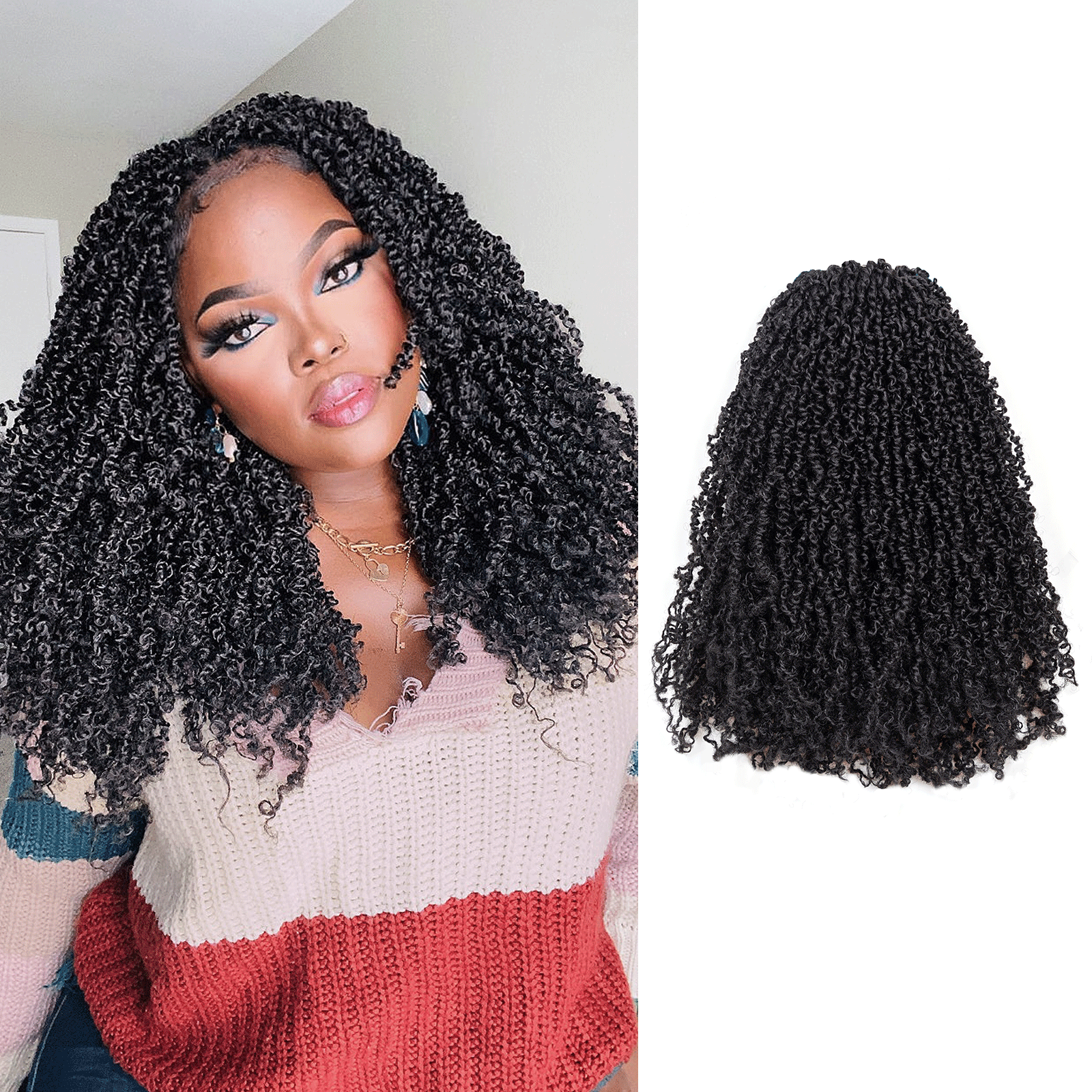 1 Pack Toyotress 6-16 Inch Yanky Twist | Pre Looped Mini Passion Twist Yanky Twist Braiding Hair with Curls Fluffy Marlybob Crochet Hair Pre Twisted Short Passion Twist Crochet Braids Synthetic Hair Extensions