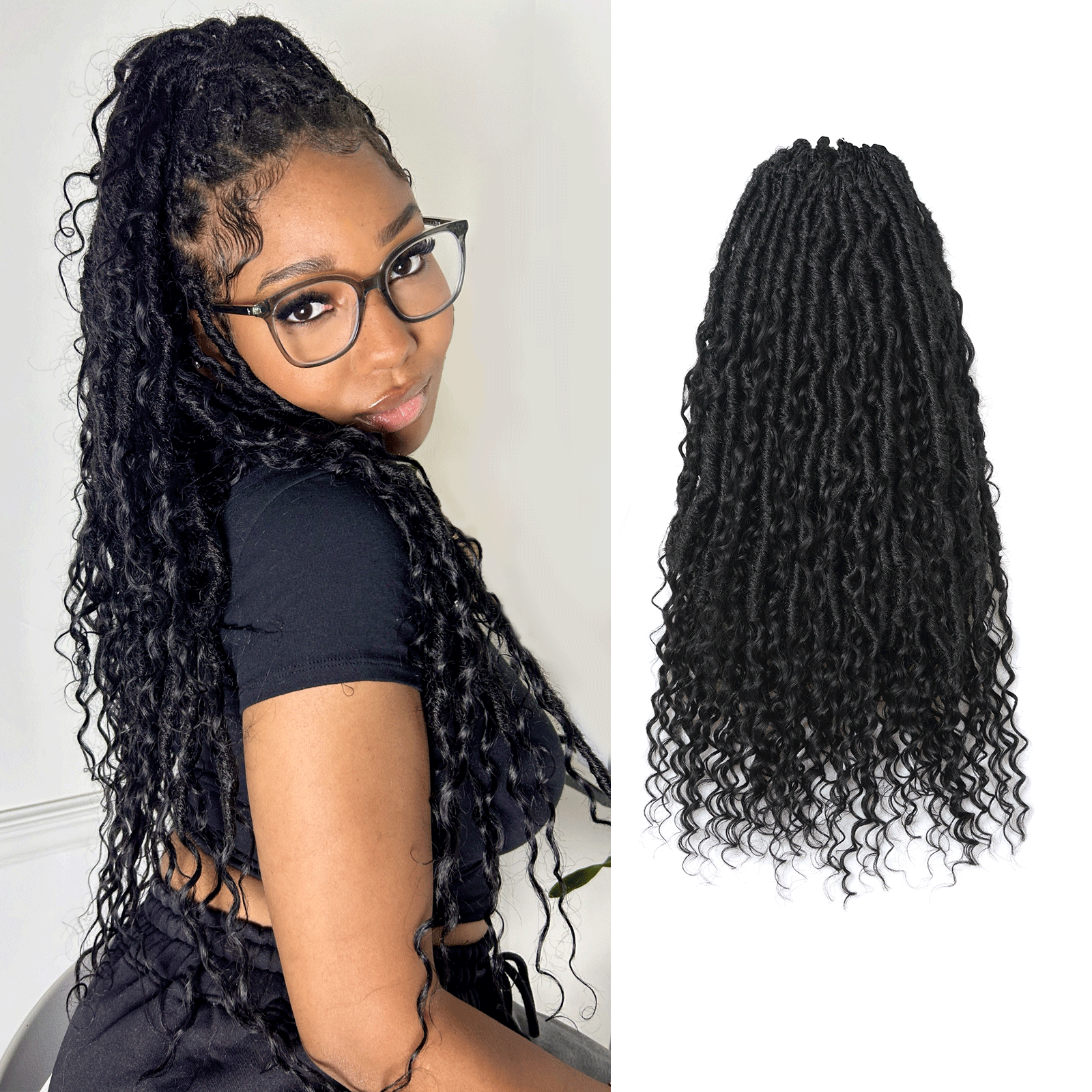 Toyotress Crochet Boho Locs Braiding Hair With Human Hair Curls 8 Packs | Pre Looped Goddess Boho Dreadlocks Curly Full Ends Hair Extensions
